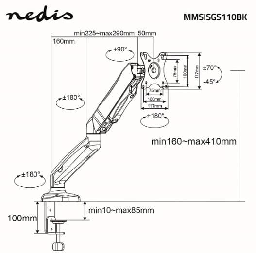 NEDIS MMSISGS110BK Table monitor Mount 15–32" | VESA 75 x 75 / 100 x 100 | 8 kg