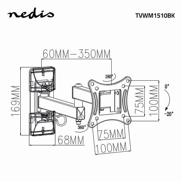 NEDIS nástěnný držák pro LCD a TV/ 13 - 27 "/ nosnost 15 kg/ náklon ± 20°/ otáčení 180°/ kloubový (3 klouby)