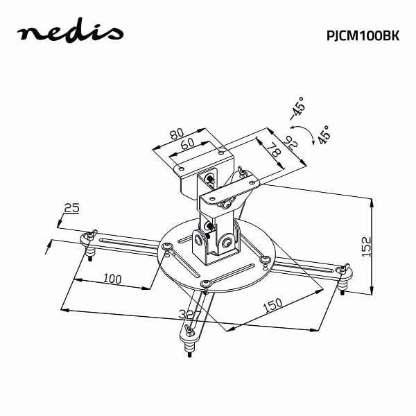 Nedis PJCM100BK Projector Ceiling Mount 360 ° Max 10kg