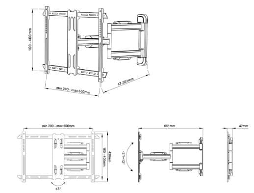 Multibrackets M Universal Flexarm Pro 40kg HD Single Black | VESA 200x100-600x400 | Max 40kg | Black