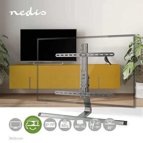 NEDIS stojan na TV/ 37 - 75"/ nosnost 40 kg/ naklápěcí/ otočný/ nastavitelné výšky/ Full motion/ hliník/ ocel/ šedý