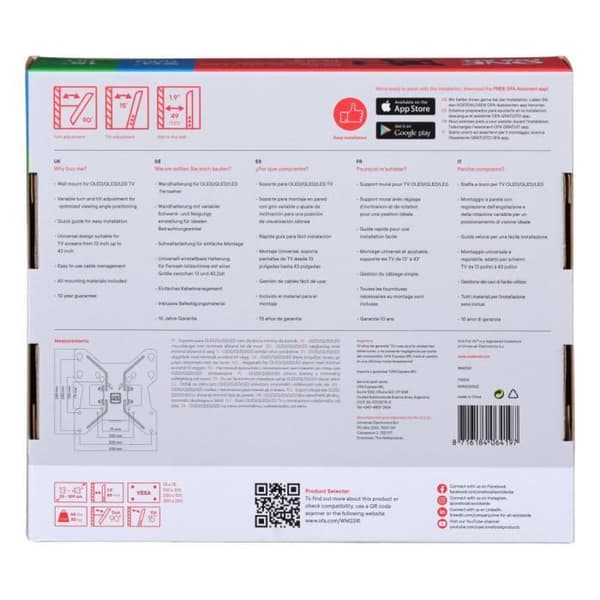 ONE FOR ALL WM2241 Väggfäste med lutnings- och rotationsjustering (90°) för TV från 13 till 43" (33 till 109 cm) - Maxvikt: 30 kg
