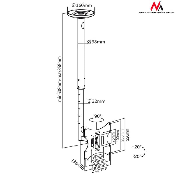 Maclean MC-504A B television kattoteline 23-42 "50 - 85 cm 30 kg musta