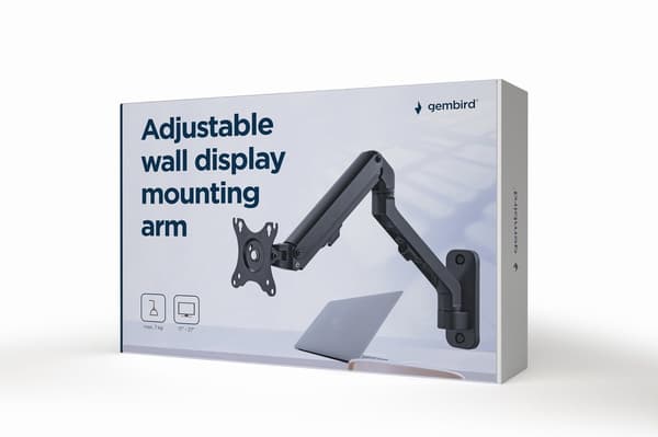 Gembird MA-WA1-02 Justerbar vægmonteringsarm, 17"-27", op til 7 kg