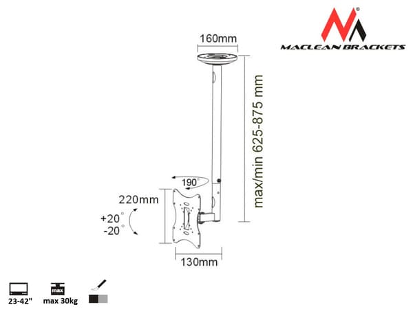 Maclean MC-504A S Justerbart loftsbeslag 23"-42" 30 kg