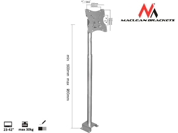 Maclean MC-504A S Justerbart loftsbeslag 23"-42" 30 kg