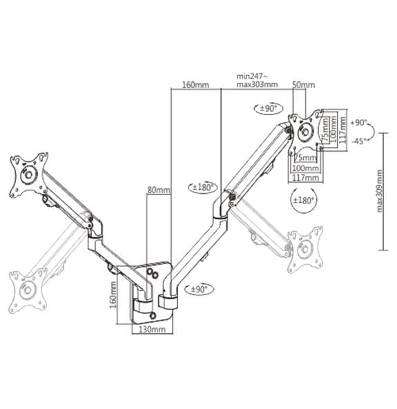 Gembird MA-WA2-01 skærmbeslag / stativ 68,6 cm (27") sort væg