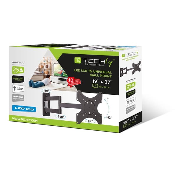 Techly 19-37" seinäkiinnike LED LCD TV:lle, kallistus 3 niveltä musta" ICA-LCD 2903