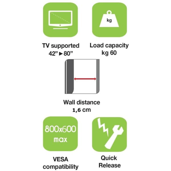 Techly väggfäste för LED LCD TV 42-80 Ultra Slim Fixed H600mm" ICA-PLB 860