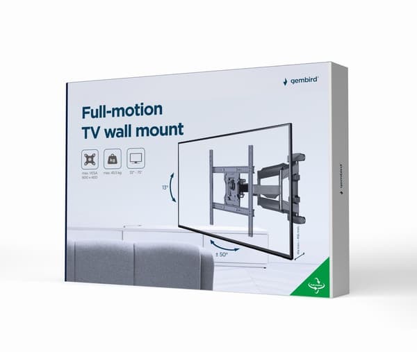Gembird WM-75ST-01 TV-vægbeslag i fuld bevægelse, 32"-75" (45 kg)