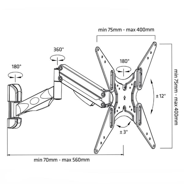 TV eller skærm holder sort Maclean MC-784 gasfjeder 32"-55" 22kg 2 arme