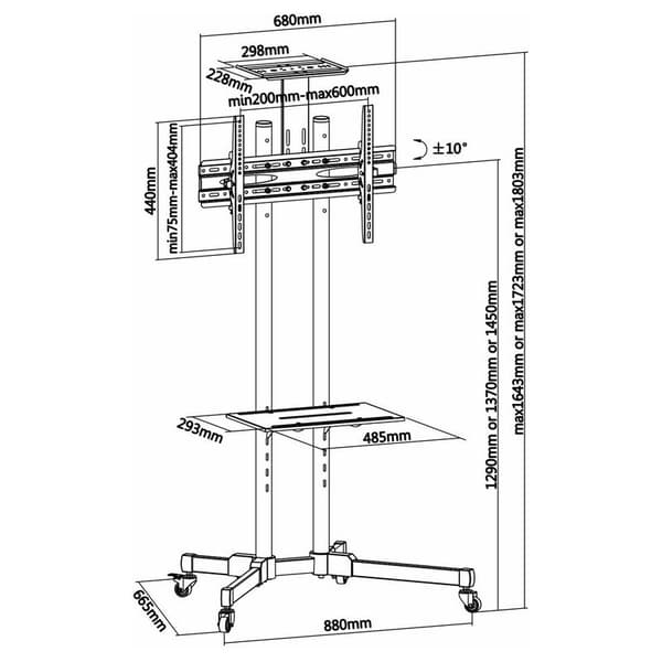 Aisens Tv/monitor Wheeled Floor Stand 37-70´´ Sort