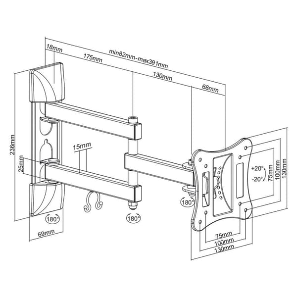Maclean MC-719 TV Vægmontering LCD LED Plasma TV Holder Vipbar 13-27" 15 kg