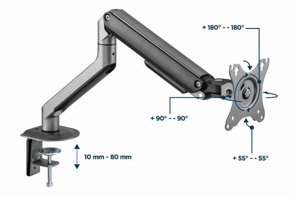 Gembird MA-DA1-05 Skrivbordsmonterad justerbar monitorarm, 17”-32”, upp till 9 kg, rymdgrå