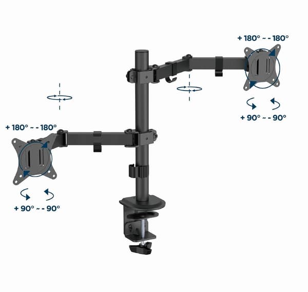 Gembird MA-D2-03 Justerbar skrivebordsmonteret dobbelt monitorarm, 17"-32", sort