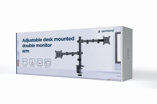 Gembird MA-D2-03 Justerbar skrivebordsmonteret dobbelt monitorarm, 17"-32", sort