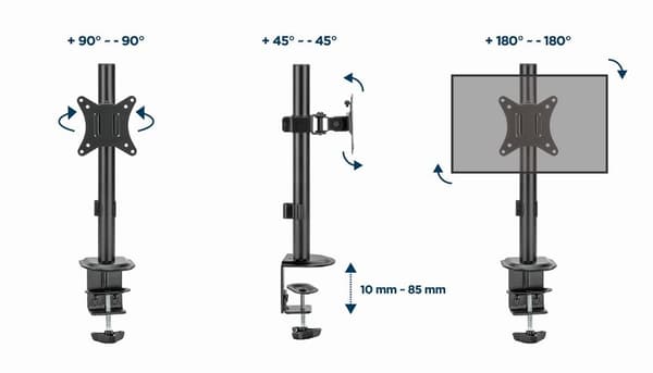 Gembird MA-D1-02 Skrivebordsmonteret enkelt skærmarm, 17"-32", 9 kg