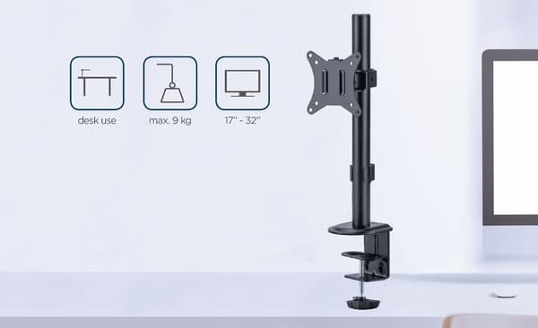 Gembird MA-D1-02 Skrivebordsmonteret enkelt skærmarm, 17"-32", 9 kg
