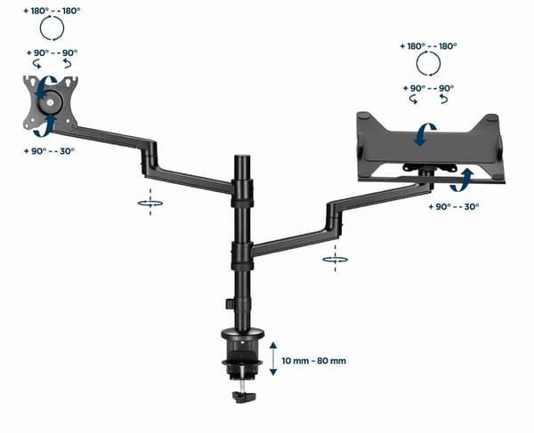 Gembird MA-DA-04 Justerbar bordholder med monitorarm og notebookbakke, 17"-32", op til 8 kg