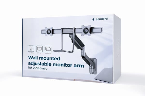 Gembird MA-WA2-02 Justerbar vægmonteringsarm med 2 skærme, 17"-32", op til 8 kg