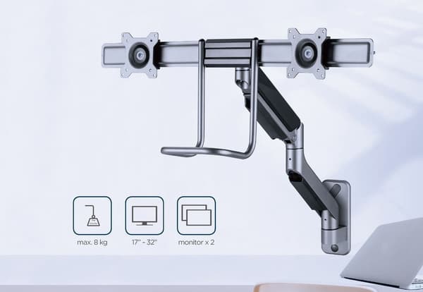 Gembird MA-WA2-02 Justerbar vægmonteringsarm med 2 skærme, 17"-32", op til 8 kg