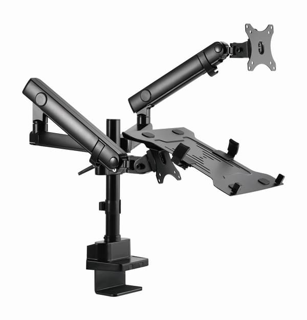 Gembird MA-DA3-02 Skrivebordsmonteret justerbar skærmarm med notebookbakke (fuld bevægelse), 17"-32", op Sort