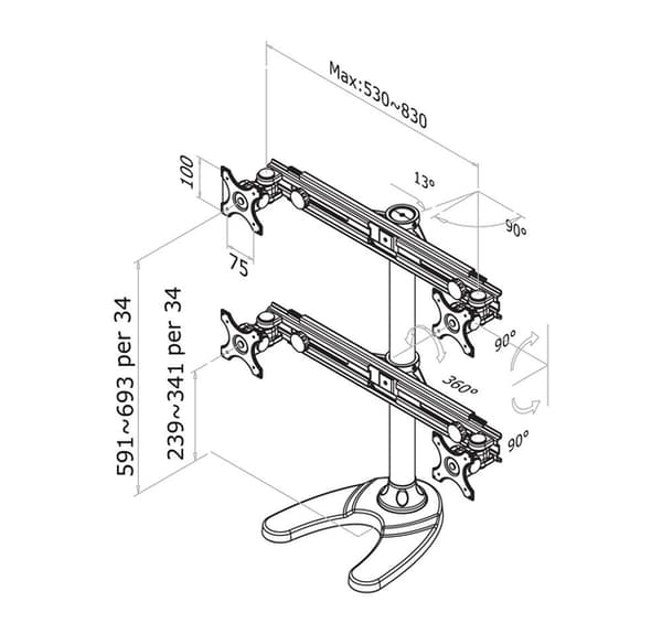 Suport cvadruplu mon. birou NM 19"-30" "FPMA-D700DD4"