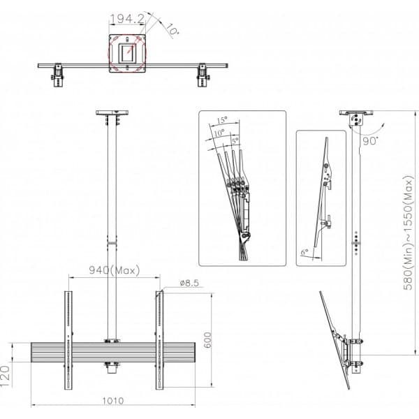 Multibrackets M Ceiling Mount Pro MBC1UHD-takfäste för 40-75" skärmar