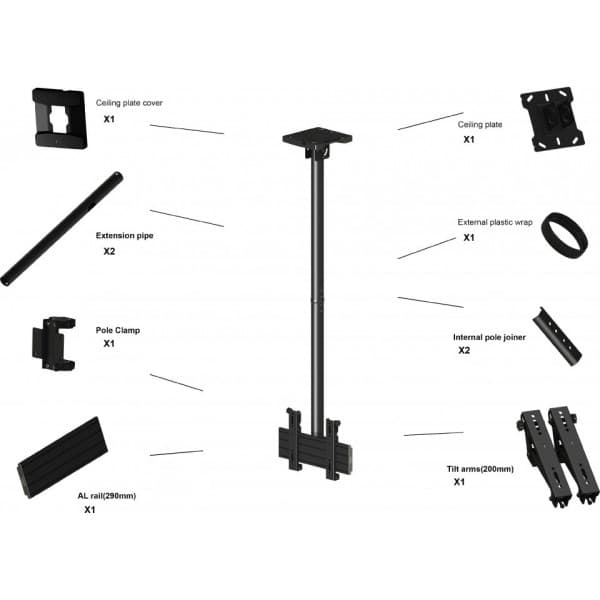 Multibrackets M Ceiling Mount Pro 1U VESA 200 -kattokiinnike 24-42" näytöille