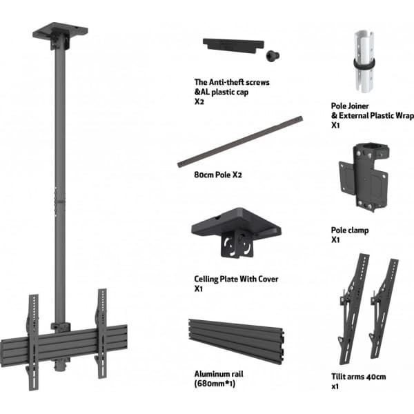 Multibrackets M Ceiling Mount Pro 1U takaruuvi 40-65 tums TV-apparaten.