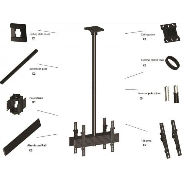 Multibrackets M Ceiling Mount Pro 1Ux2 -kattokiinnike kahdelle 40-65" näytölle