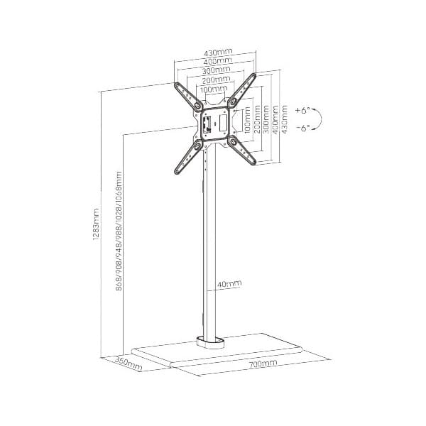 Mozi Monolith -lattiajalusta 23"-55" näytöille, valkoinen