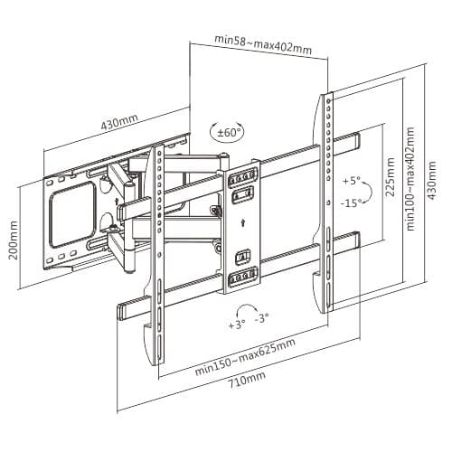 Gembird WM-80ST-02 Full-motion TV väggfäste, 37" - 80" (60 kg)