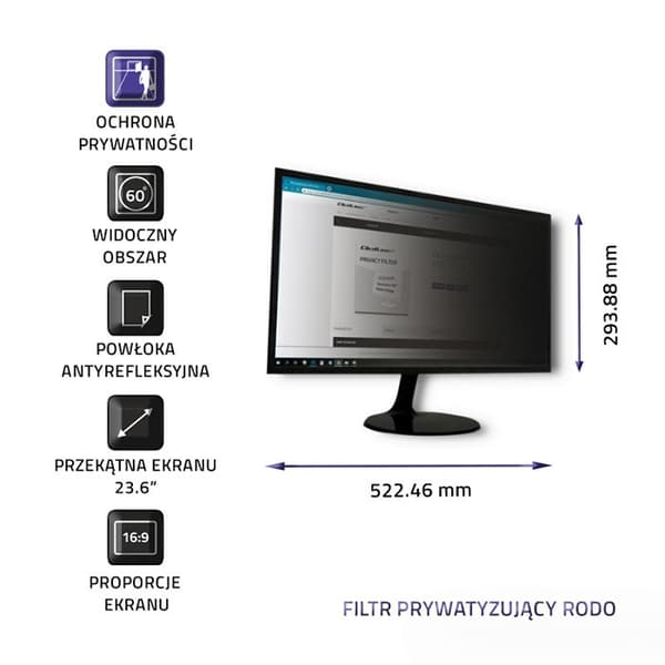 Qoltec 51058 Privatlivsfilter 23,6" | 16:9 Transparent