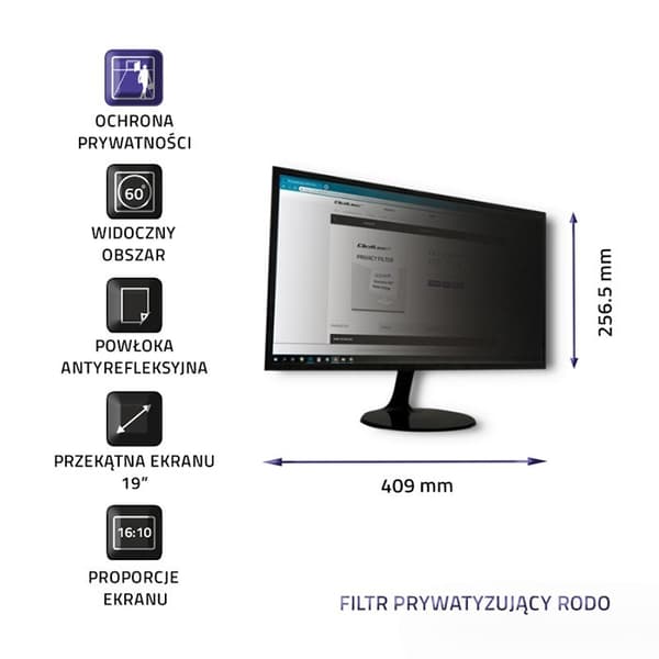 Qoltec 51054 Privatlivsfilter 19" | 16:10 Transparent