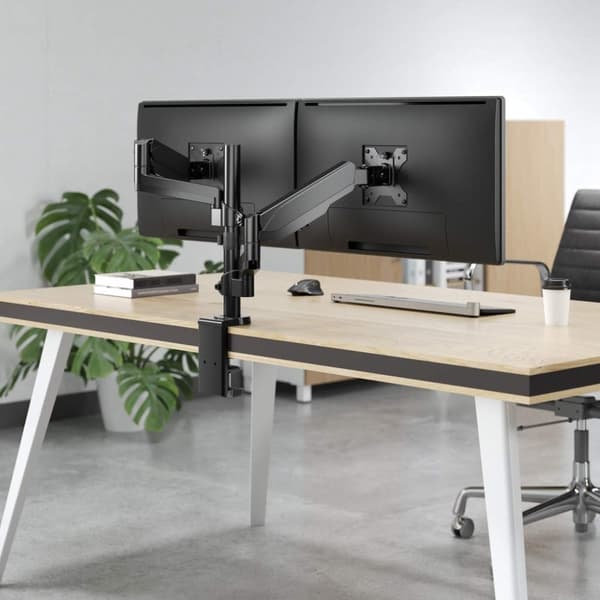 Manhattan TV & Monitormontering, skrivebord, fuld bevægelse (gasfjeder), 2 skærme, skærmstørrelser: 10-27",