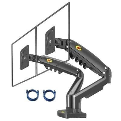 Gasfjeder Monitorstand, Dobbeltarme, 360 Rotation, MED 2xUSB KABEL WITH 2xUSB CABLE