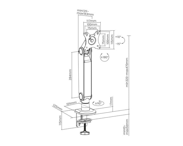 Single Monitor Arm - Musta Näyttöteline