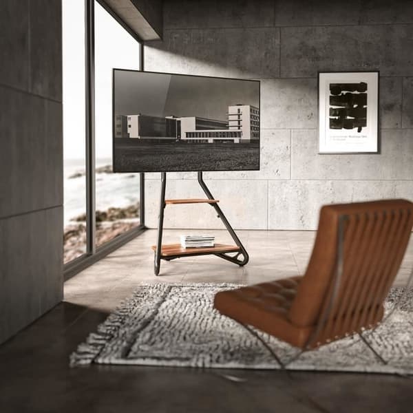 Fristående TV-bänk, hörn Maclean MC-455, Bauhaus-stil, tvåvånings trähyllor, 40 kg Max, 37-75''