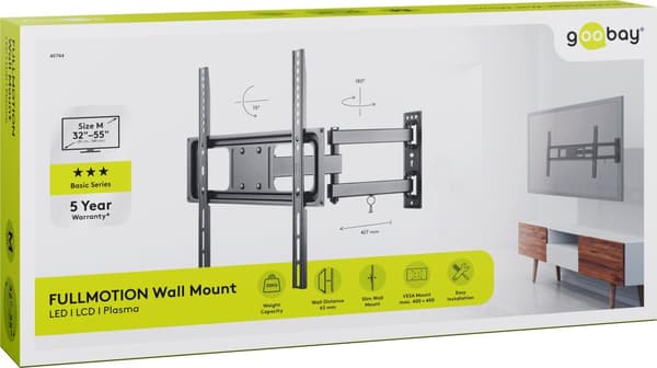 Goobay BASIC FULLMOTION M TV beslag 32"-55" 35kg Sort
