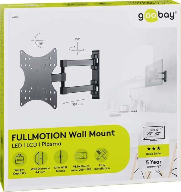 Goobay BASIC FULLMOTION S TV beslag 23"-42" 20kg Sort
