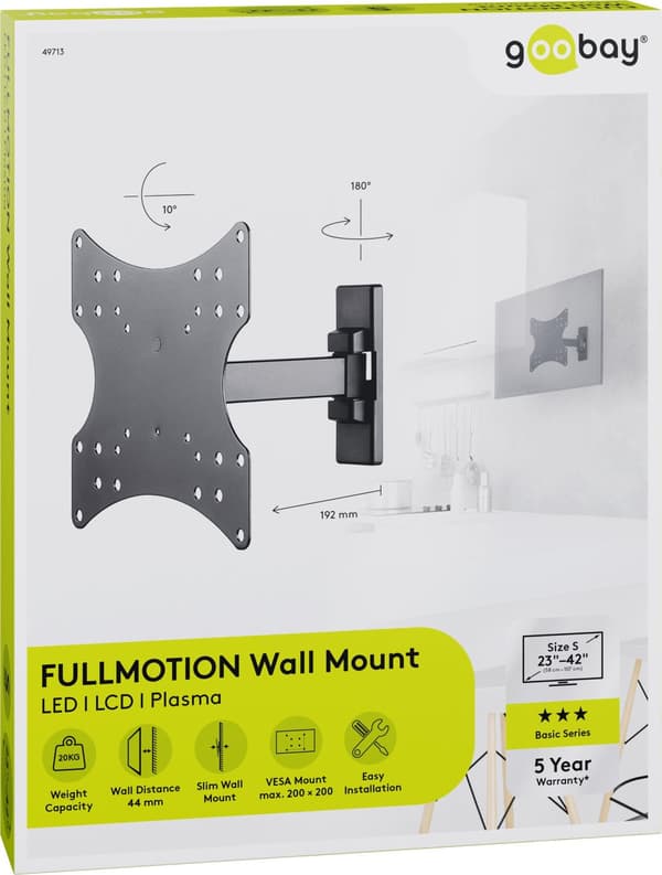 Goobay BASIC FULLMOTION XS TV-fatning 23"-42" 20kg Sort