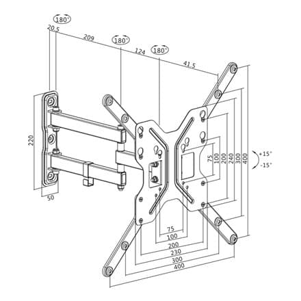 Logilink BP0016 TV-vægbeslag, 23""-55"", tilt +15°-15°, drejelig +-90°, 395mm Logilink