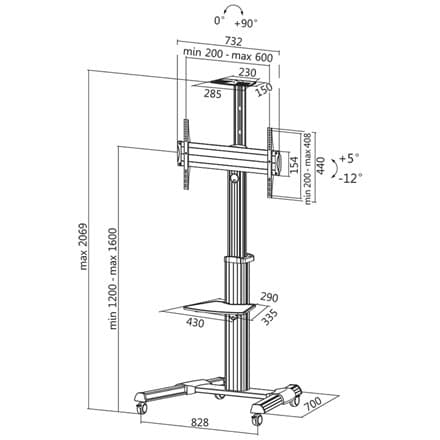 Logilink BP0025 TV-standervogn, justerbar TV-højde, 37-70", maks. 50 kg Logilink | Gulvstativ | BP0025 | 30-70 "" | Maksimal vægt