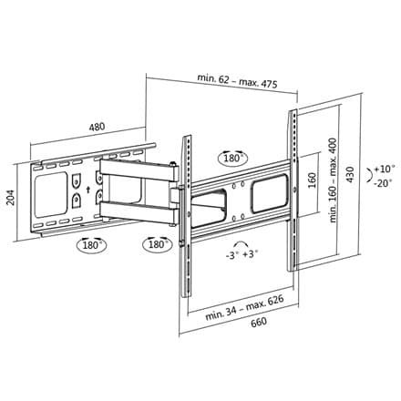 Logilink BP0028 TV Vægmontering, 37""-70"", tilt +10°-20°, svingbar +-90°, 475mm Logilink | Vægmontering | 37-70 "" | Maksimal vægt (