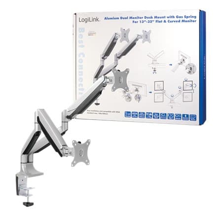 Logilink BP0043 Dual Monitor Skrivebordsmontering, 13""-32"", gasfjeder, aluminium Logilink