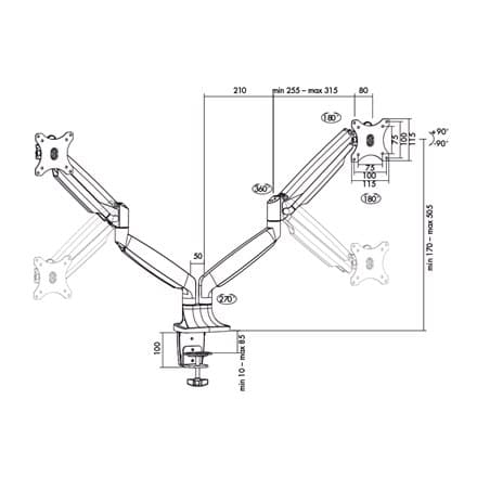 Logilink BP0043 Dual Monitor Skrivebordsmontering, 13""-32"", gasfjeder, aluminium Logilink