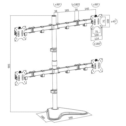 Logilink BP0046 Quad Monitor Skrivebordsstativ 13""-32" Logilink | Skrivebordsmontering | BP0046 | 13-32 "" | Maksimal vægt (kapacitet) Bære