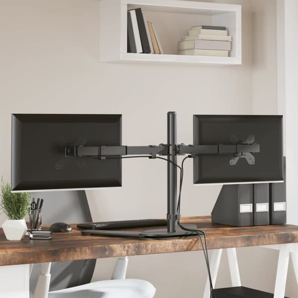 The Living Store Skärmfäste för 2 skärmar svart stål VESA 75/100 mm - Fästen för TV & skärmar