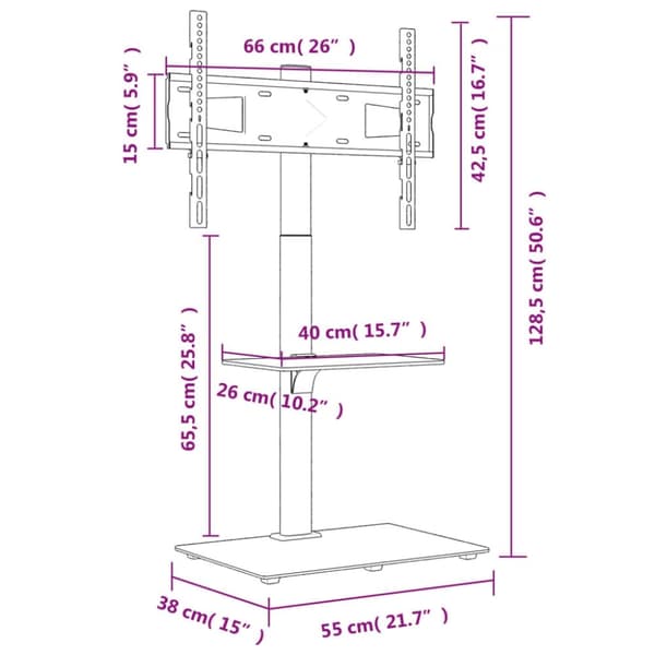 vidaXL tv-stativ til hjørne 2 hylder til 32"-65" sort